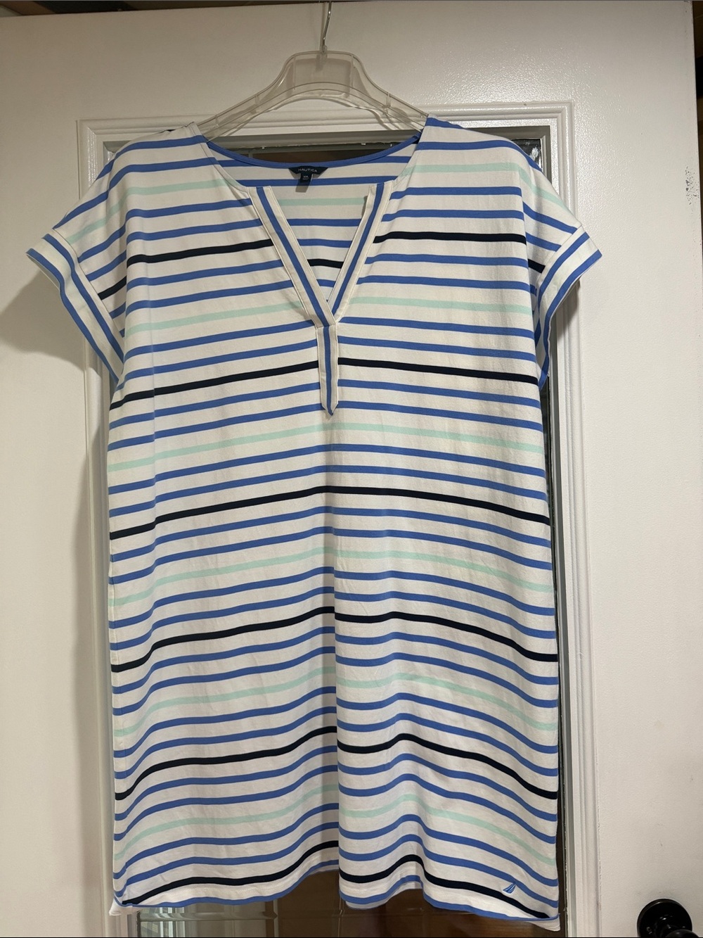 Nautica blue white striped cotton blend dress size XXL